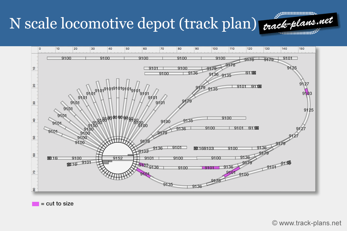 Track plan N scale for turntable & loco depot