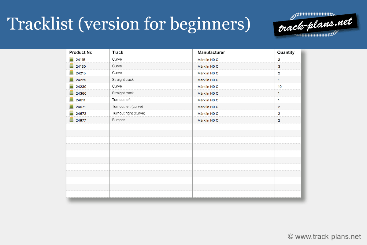 track list (version for beginners)